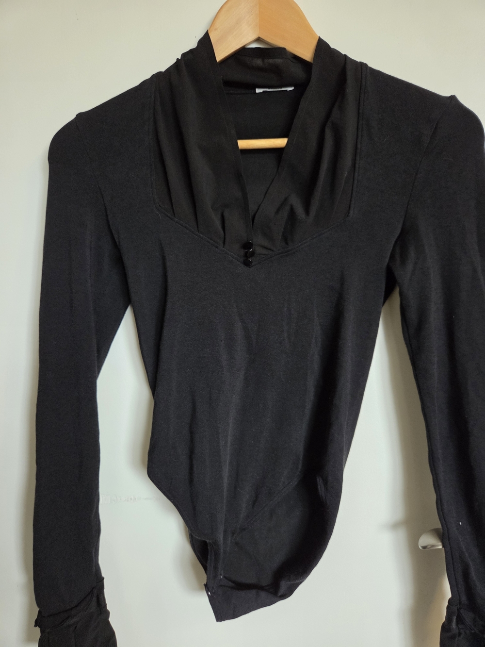 Wolford Black Long Sleeve Draped V-Neck Bodysuit